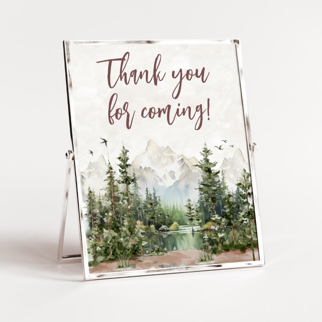 Woodland Mountain Baby Shower Thank you for Coming Poster (Let The Adventure Begin Baby Shower Thank you for Coming Sign)
