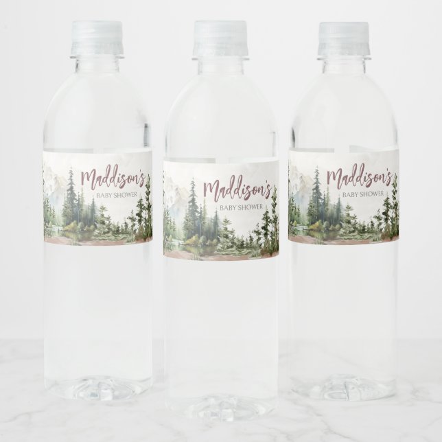 Woodland Mountain Baby Shower  Water Bottle Label (Bottles)