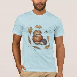 Woodland Mouse and Hedgehog Autumn Illustration T-Shirt