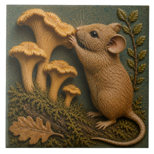 Woodland Mouse & Chanterelle Mushroom Autumn Tile