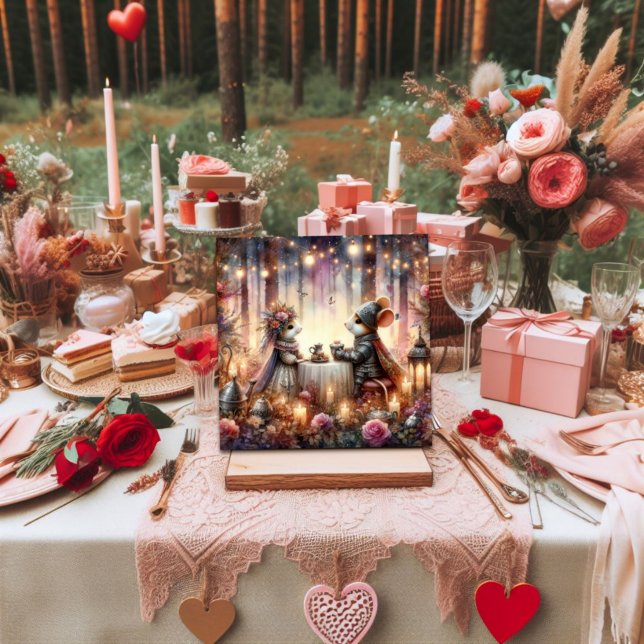 Woodland Mouse Romantic Tea Party Valentine Holiday Card (Creator Uploaded)