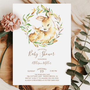 Woodland Mum & Little Deer Baby Shower Invitation