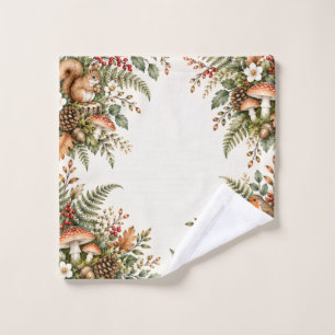 Woodland Mushroom and Squirrel Washcloth Wash Cloth