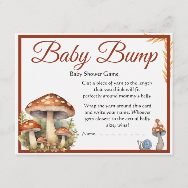 Woodland Mushroom Baby Bump baby Shower Game Enclosure Card (Front)