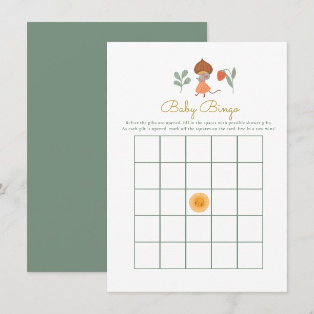 Woodland Mushroom Baby Shower Game Baby Bingo Enclosure Card (Front/Back)