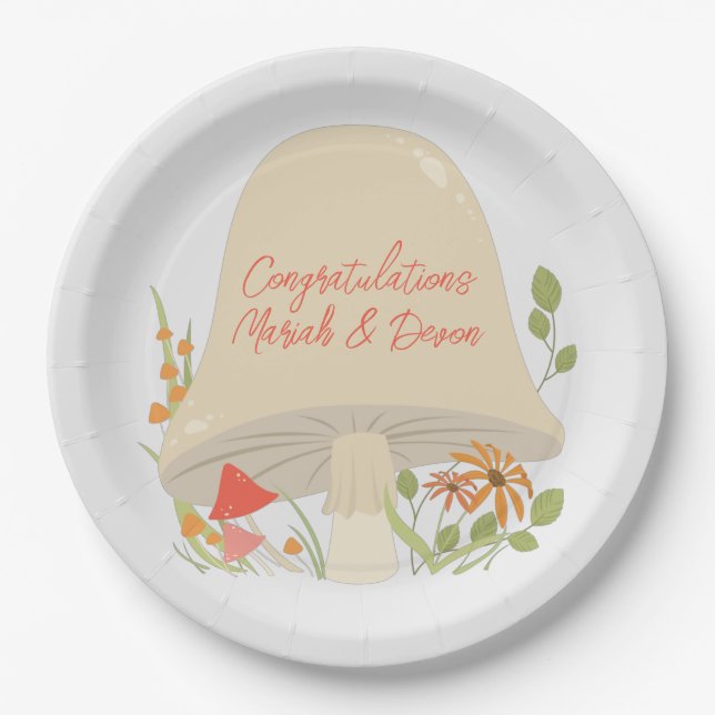 Woodland Mushroom Baby Shower  Paper Plate (Front)