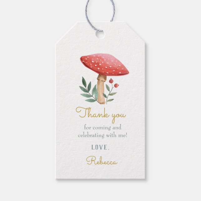 Woodland Mushroom Birthday Gift Tags (Front)