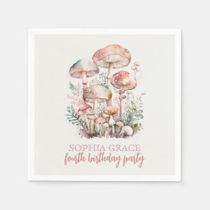 Woodland Mushroom Blush Pink Kids Birthday Party Napkin