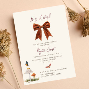 Woodland Mushroom Bow Girl Baby Shower Invitation