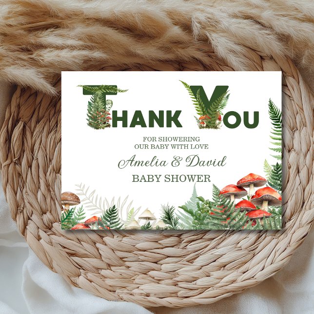 Woodland Mushroom & Fern Baby Shower Thank You Card (Creator Uploaded)