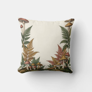 Woodland Mushroom Fern Botanical Border Design Cushion