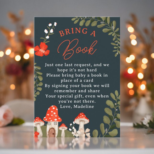 Woodland mushroom floral books for baby shower enclosure card (Woodland mushroom floral books for baby shower enclosure card)
