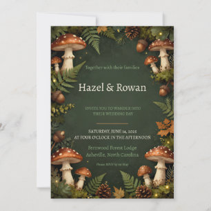 Woodland Mushroom Forest Dark Green Wedding Invita Invitation