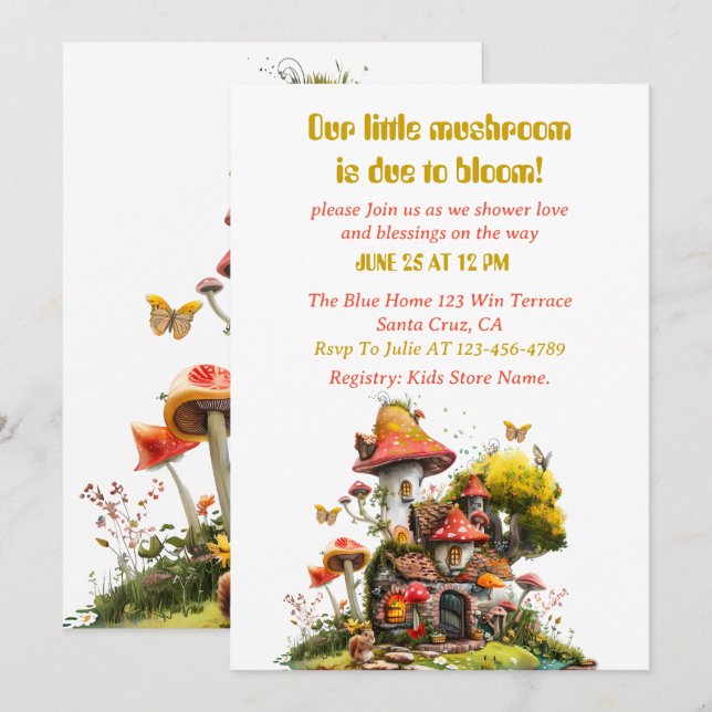Woodland Mushroom House Baby Shower  Invitation (Front/Back)