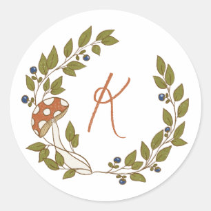 Woodland Mushroom Monogram Classic Round Sticker