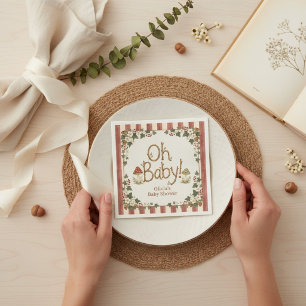 Woodland Mushroom Oh Baby Floral Baby Shower Paper Napkin
