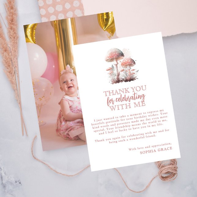 Woodland Mushroom Photo Birthday Thank You Card (Creator Uploaded)