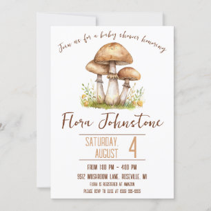 Woodland Mushroom Themed Baby Shower Invitation