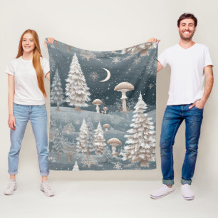 Woodland Mushroom Winter Forest Pattern Fleece Blanket