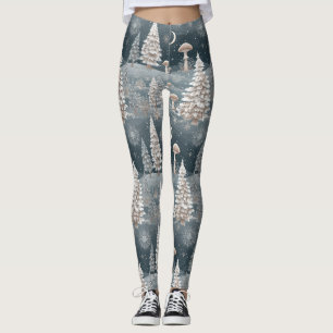 Woodland Mushroom Winter Forest Pattern Leggings