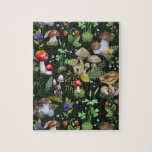 Woodland Mushrooms Green Plants Forest Berries Jigsaw Puzzle<br><div class="desc">A watercolor woodland design of serene green nature with colorful mushrooms,  berries,  and forest plants.</div>