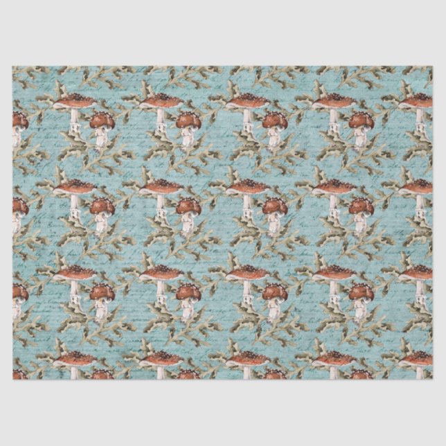 Woodland Mushrooms on Teal Tissue Paper (Front)