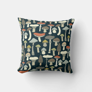 Woodland Mushrooms Pattern Rustic Cushion