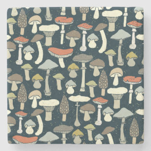 Woodland Mushrooms Pattern Rustic Stone Coaster
