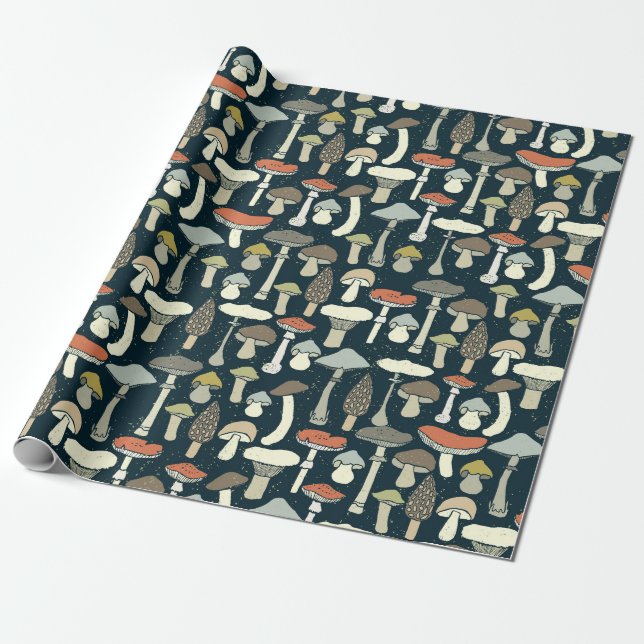 Woodland Mushrooms Pattern Rustic Wrapping Paper (Unrolled)