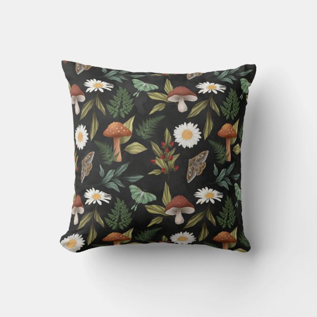Woodland Mushrooms Throw Pillow (Front)