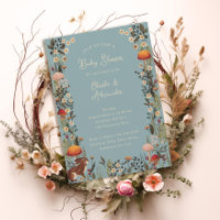 woodland mushrooms wildflowers blue baby shower