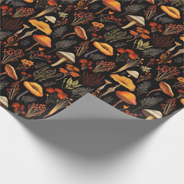 Woodland Mushrooms & Wildflowers Rustic Wrapping Paper (Corner)
