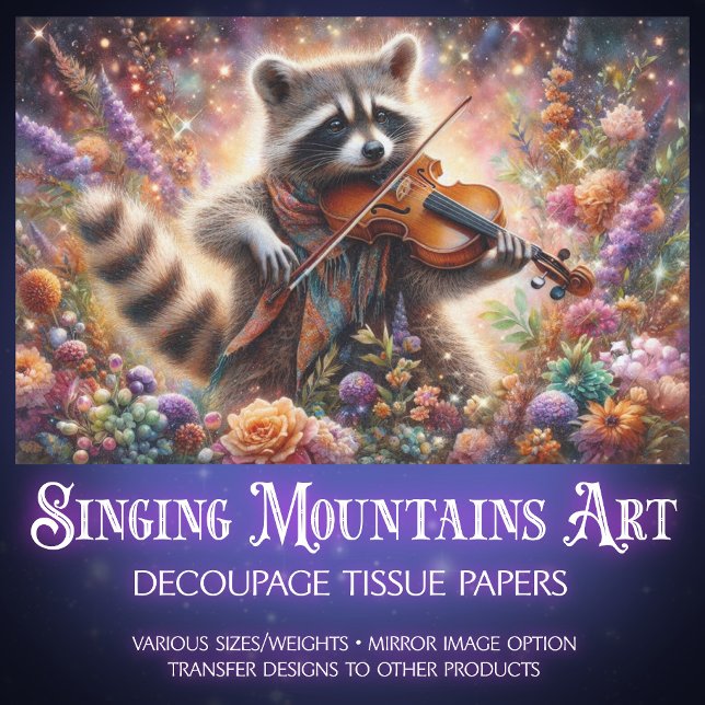 Woodland Music Whimsical Racoon Violin Decoupage Tissue Paper (Creator Uploaded)
