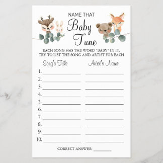 Woodland Name that baby tune shower game card