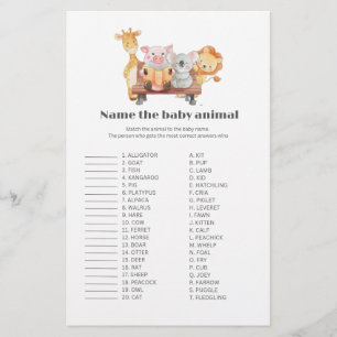 Woodland Name the baby animal baby shower game