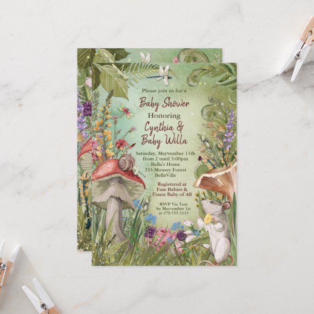 Woodland Nature Baby Shower Invitation (Front/Back In Situ)