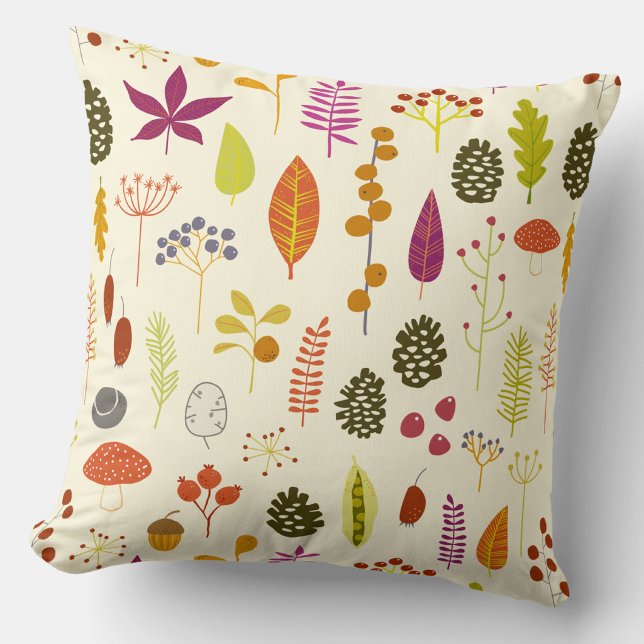 Woodland Nature Cushion (Autumn fall leaves pattern throw pillow)
