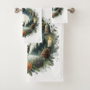 Woodland Nature Wildlife Deer Moon  Bath Towel Set