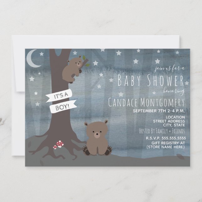 Woodland Night Bear Baby Shower Invitation (Front)