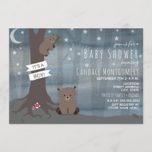 Woodland Night Bear Baby Shower Invitation
