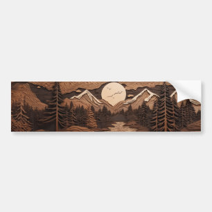 Woodland night carved pine trees Bumper Sticker