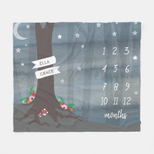 Woodland Night Floral Baby Milestone Fleece Blanket