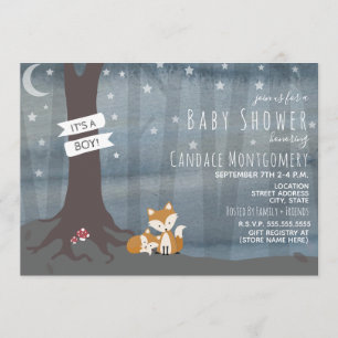 Woodland Night Fox Baby Shower Invitation