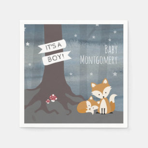 Woodland Night Fox Boy Baby Shower Napkin
