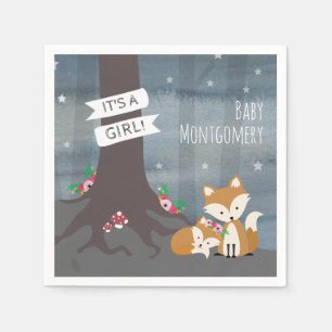 Woodland Night Fox Girl Baby Shower Napkin