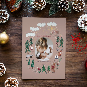 Woodland nordic animals snow Christmas Holiday Car