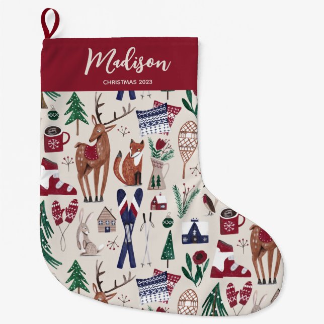 Woodland nordic Christmas all-over print Large Chr Stocking (Front)