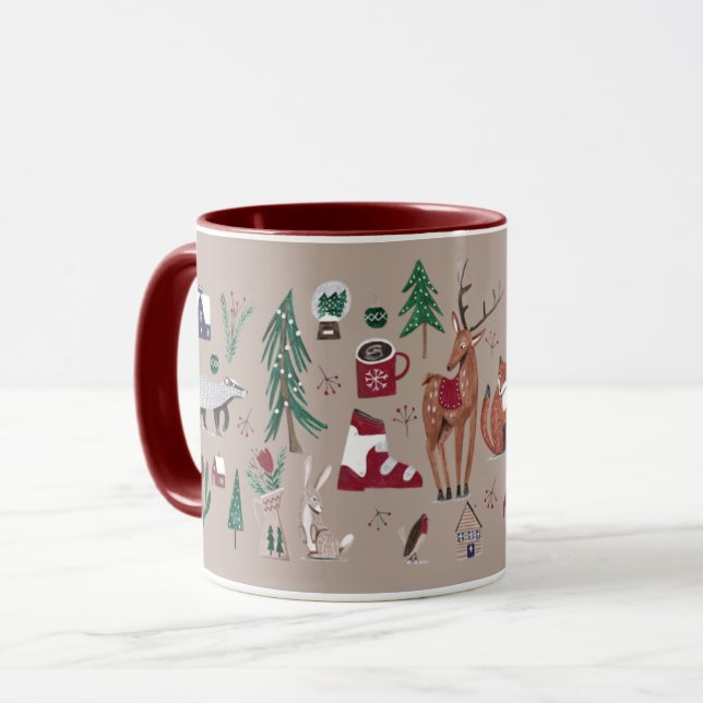 Woodland nordic ski Christmas beige Mug (Front Left)