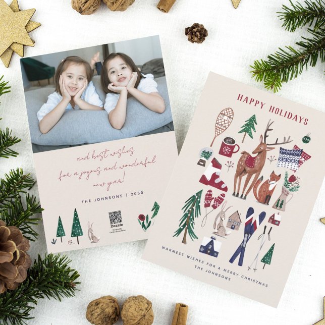Woodland nordic ski Christmas  Holiday Card (Creator Uploaded)