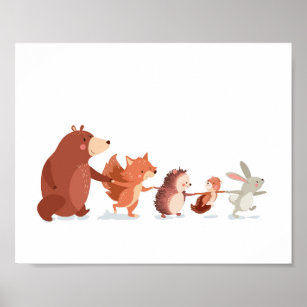 Woodland nursery Animal Wall decal Kids Bear Fox Poster